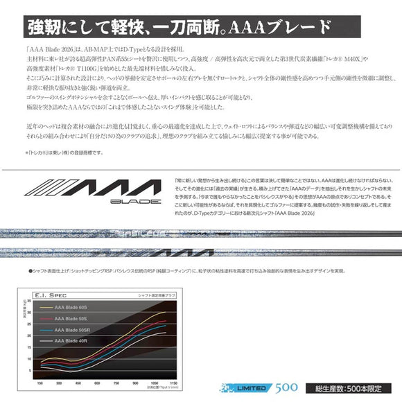 500本限定 Basileus AAA Blade 2026 バシレウス トリプルエー ブレード 2026年モデル 超高弾性 PAN系 プレミアムドライバーシャフト