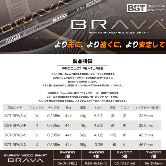 BGT Brava ブラバ FW フェアウェイ 専用 日本正規品 シャフト単品販売 リシャフト時工賃別途必要