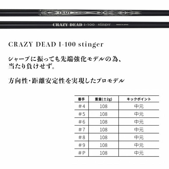 CRAZY クレイジー DEAD デッド I-100 STINGER アイアン シャープな振り抜きでも当たり負けしない先端強化型プロ仕様モデル シャフト単品不可 リシャフト専用