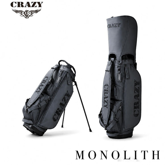 7/19発売 予約中 CRAZY クレイジー MONOLITH ゴルフ キャディバッグ EA-S0075 グレー 9インチ スタンド式 フード付き 軽量 鏡面黒ニッケル スタンドバッグ