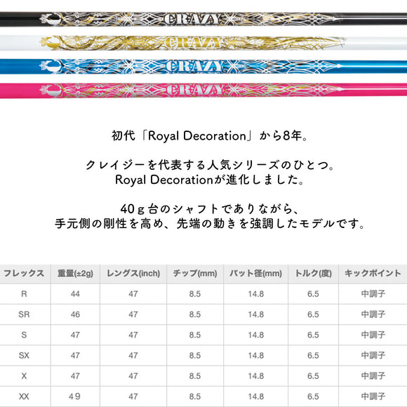 PRGR プロギア 新 RS DUO スリーブ付シャフト CRAZY クレイジー Royal Decoration EVO ロイヤルデコレーション エボ カーボンモデル