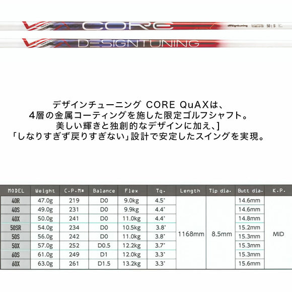 デザインチューニング CORE QuAX LABO SERIES 4層金属コーティング ドライバー用シャフト 単品販売 リシャフト時工賃別途必要