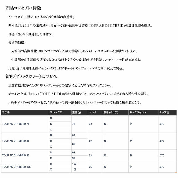 グラファイトデザイン Tour AD DI ハイブリッド ブラック シャフト TOUR AD DI HYBRID BLACK 高弾道 低スピン 高初速 リシャフト工賃別途必要 単体購入不可