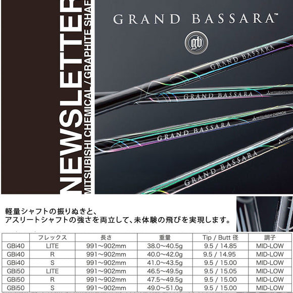 三菱ケミカル グランドバサラ アイアンシャフト GRAND BASSARA IRON 超軽量 高剛性 トゥダウン抑制 飛距離重視 日本正規品 単品販売不可 リシャフト専用