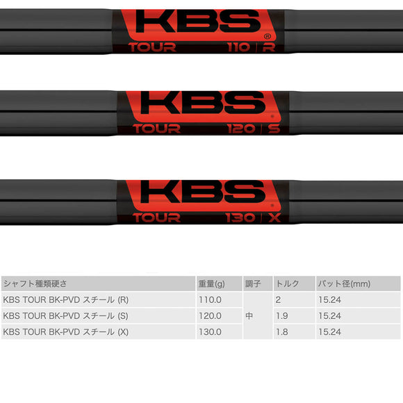 KBS TOUR BK-PVD ゴルフスチールシャフト ブラックPVD仕上げ 中弾道 高エネルギー伝達設計 単品販売 リシャフト時工賃別途必要
