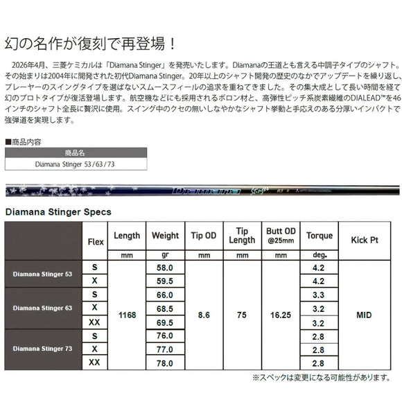 PRGR プロギア スリーブ付シャフト 三菱ケミカル Diamana Stinger ディアマナ スティンガー 中調子 DIALEAD採用 復刻モデル