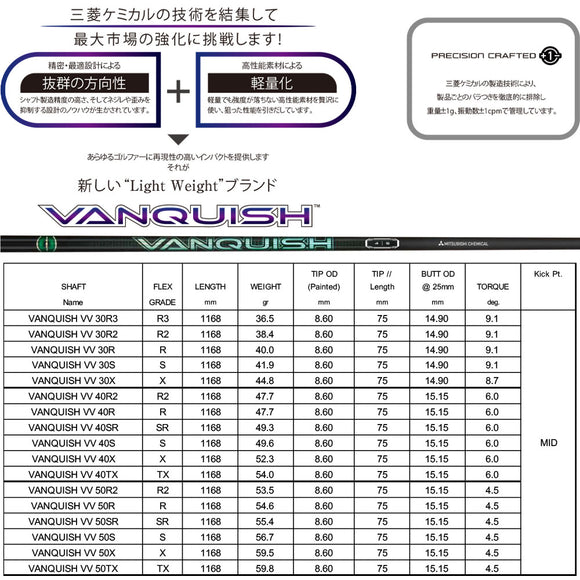 三菱ケミカル VANQUISH VV 中調子 ドライバー用 軽量カーボンシャフト バンキッシュ ヴィヴィ リシャフト工賃別途必要 単体購入不可