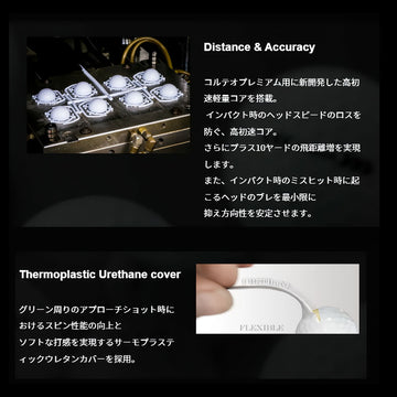 muziik ムジーク CORTEO PREMIUM コルテオ プレミアム ホワイト 1ダース 12球入 42g軽量 ウレタンカバー 2ピース 42m以下対応 飛距離 スピン重視 ゴルフボール