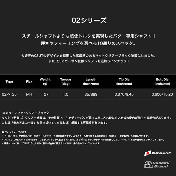 クーポン対象商品 オリムピック デラマックス DERAMAX 02シリーズ 02P125／MH パター専用シャフト 単品販売不可 リシャフト時工賃別途必要
