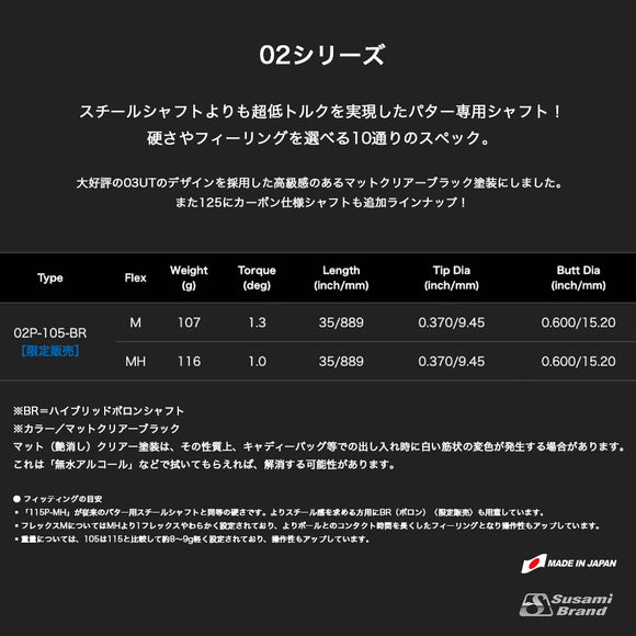 クーポン対象商品 オリムピック デラマックス DERAMAX 02シリーズ 105BR ハイブリッドボロンパター専用シャフト 単品販売不可 リシャフト時工賃別途必要