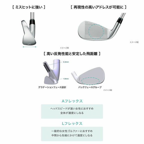PRGR CRYSTAL egg レディース アイアンセット #7-PW 4本 2025年モデル 高弾道 やさしく飛ばせる 広ソール設計 ミスに強く 安定感抜群 女性向けクラブ