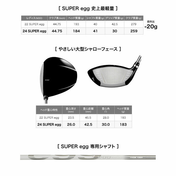 PRGR SUPER egg ドライバー レディース 2024モデル 高反発 超軽量 驚きの飛距離 女性専用設計 楽に振れて やさしく飛ばせる ドライバー