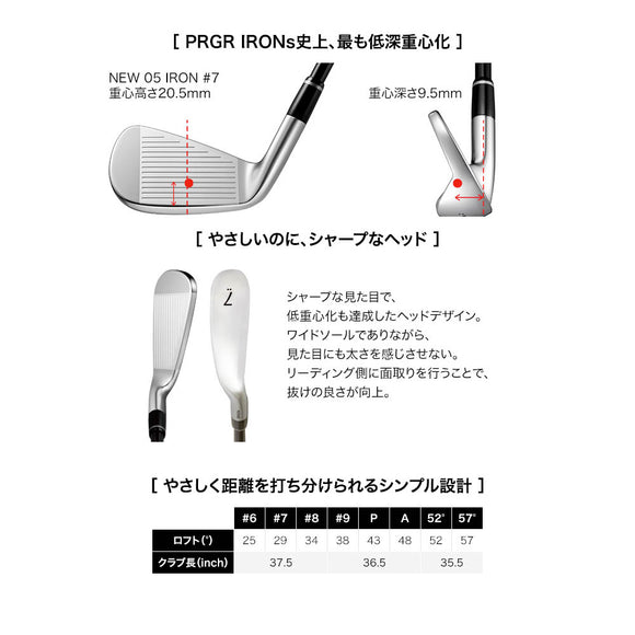PRGR IRONs 05 アイアン 2023年モデル 単品ウェッジ 52° 57° 軟鉄鍛造 超低深重心 高弾道 スピン性能