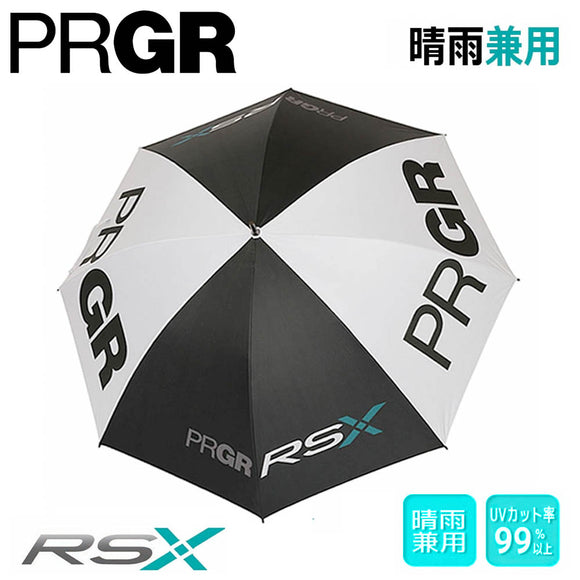PRGR プロ使用大型アンブレラ PRUM-251 ゴルフ用 晴雨兼用 UVカット 99%以上 ブラック×ホワイト シルバー 77cm グラスファイバー傘骨 アルミシャフト