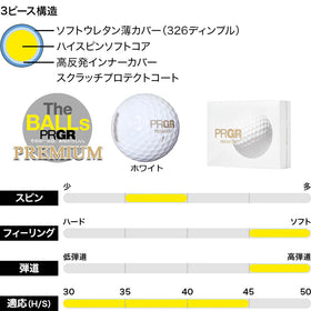 PRGR PREMIUM 1ダース12個 PYH-400 飛距離とソフトフィーリング追求 プレミアムディスタンスボール 高反発スーパーソフトラージコア採用の3ピース構造 ホワイト