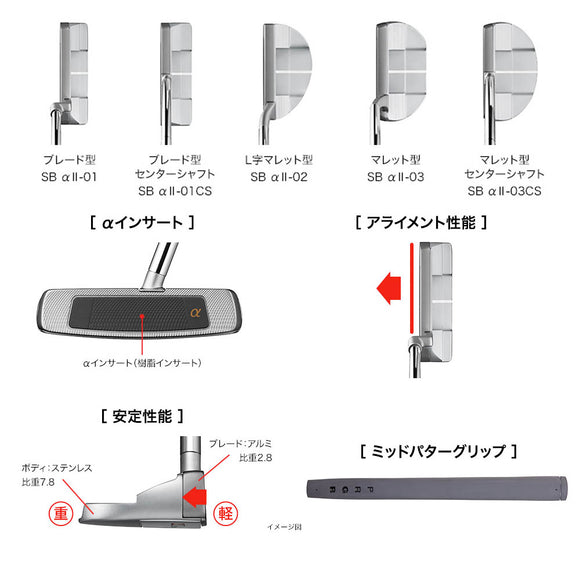 PRGR Silver-Blade α2-03 マレット型パター 絶妙なバランス 深重心設計 ミッドサイズグリップ 多様なストロークタイプ対応 SILVERBLADEパター