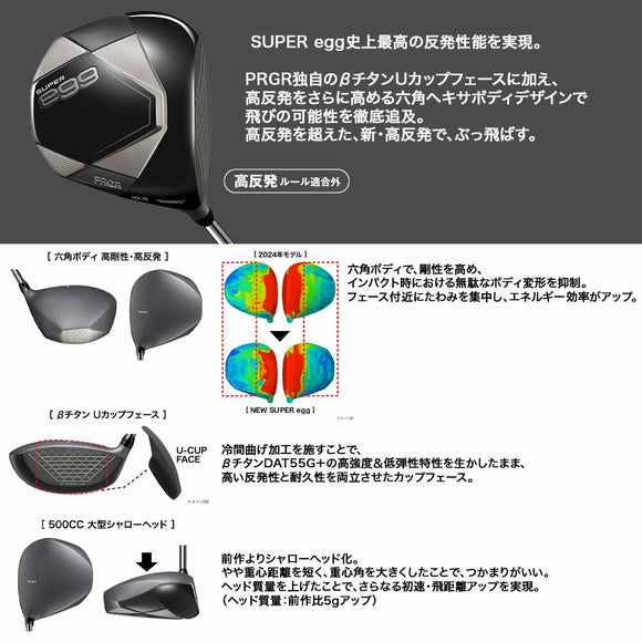 PRGR SUPER egg ドライバー 2026モデル 高反発 プロギア スーパーエッグ βチタンUカップフェース 六角ヘキサボディ設計 専用シャフト SLEルール適合外 ゴルフ