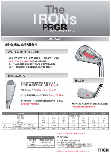 正規取扱店 PRGR カスタムオーダー 01アイアン フジクラ AIR SPEEDER IRON ＃4.5.6.7.8.9.＃P 番手別販売コンボ対応可能