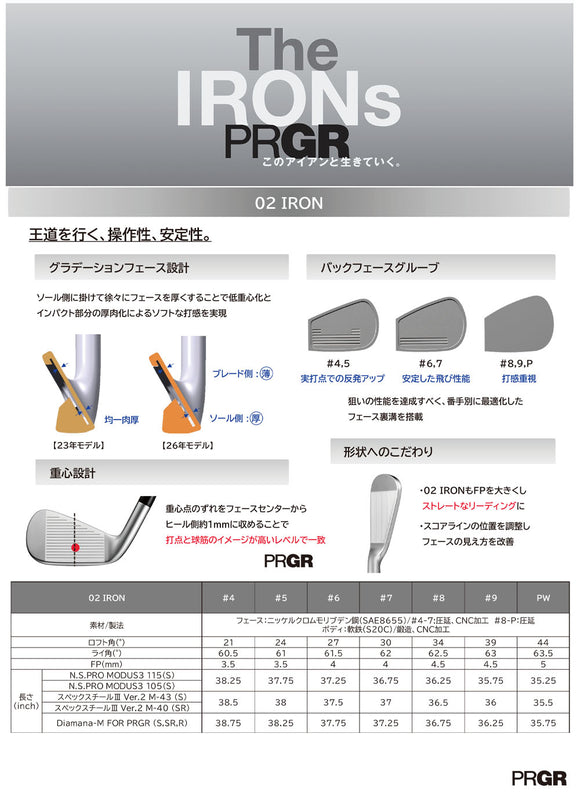 正規取扱店 PRGR カスタムオーダー 02 IRON 三菱ケミカル VANQUISH アイアン＃6-＃9.＃P/5本セット