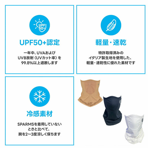 5月中旬出荷予定 スパームス SParms SP UV Face Shield フェイスシールド ネックゲイター フェイスカバー UVカット UPF50+ 紫外線対策 吸汗速乾 日焼け防止