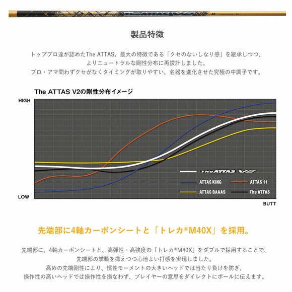 在庫一掃 USTマミヤ THE ATTAS V2 ゴールド シャフト ジ・アッタス 5/Sのみ 本数限定 カーボンシャフト ゴルフ ドライバー用 単品販売 リシャフト時工賃別途必要